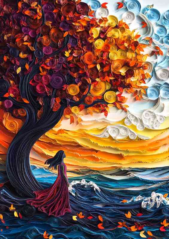 Woman by the sea under the tree | Poster
