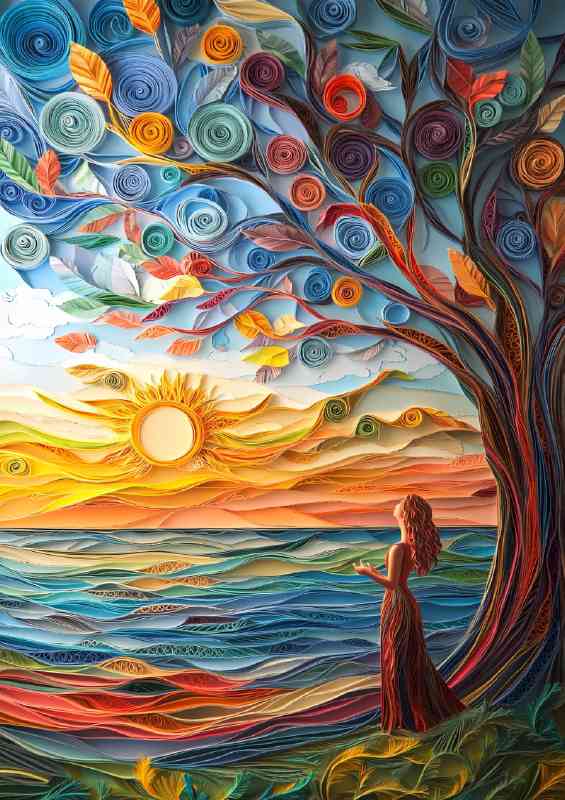 Woman under the tree by the lake | Poster