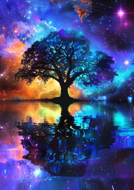 beautiful tree of life with vibrant colors and reflected | Canvas