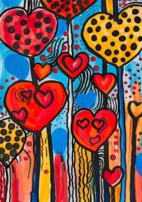 Doodle shaped heart flowers | Metal Poster