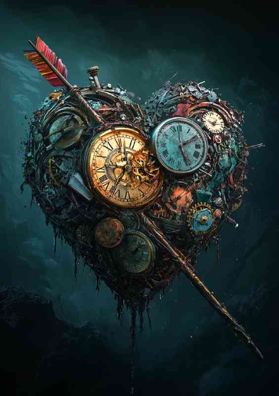 Heart made with broken clocks | Metal Poster