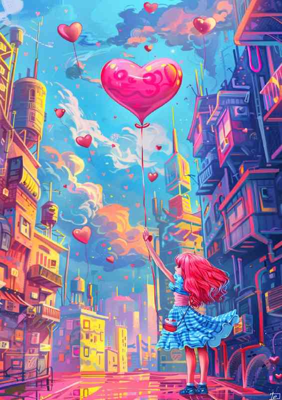 Valentines day girl holding love ballon | Poster