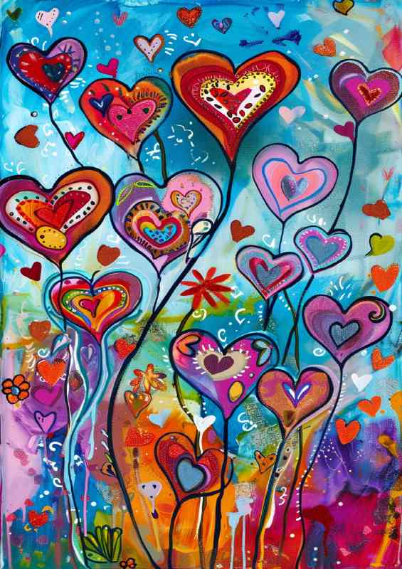 Vibrant heart flower abstract | Metal Poster