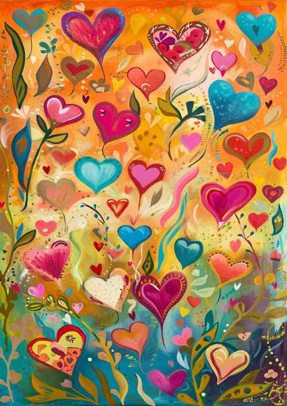 Vibrant heart flowers colourful | Canvas