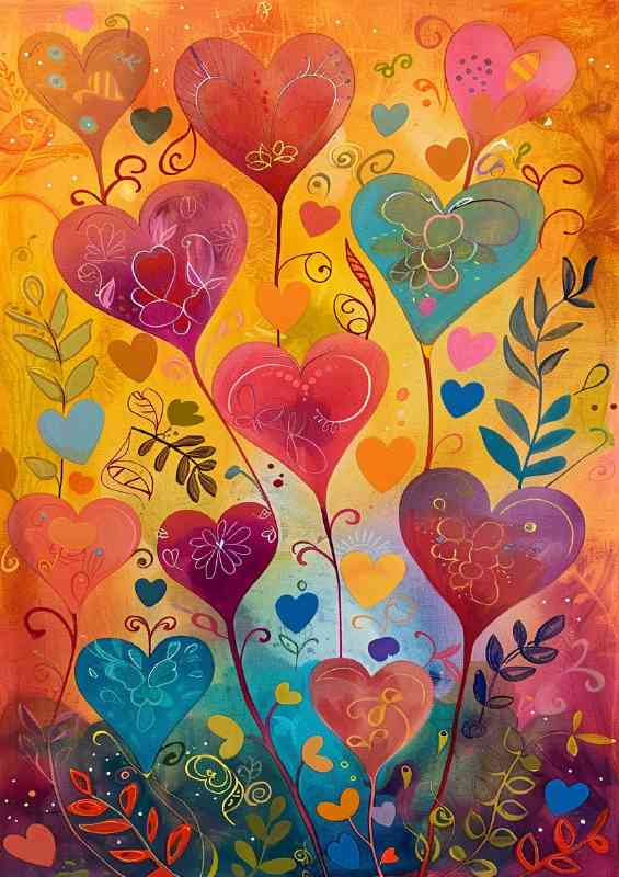 Vibrant love heart trees | Metal Poster