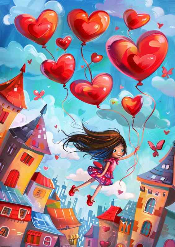 Whimsical and colorful heart ballons flying | Canvas