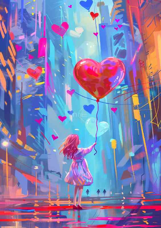 Woman holding the ballon of heart love | Poster