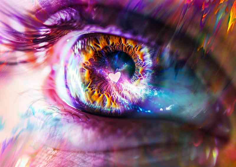 Digital eye with heart in iris | Metal Poster