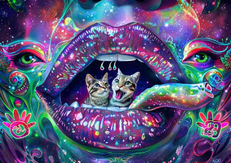 Open mouth with cats and glitter | Metal Poster