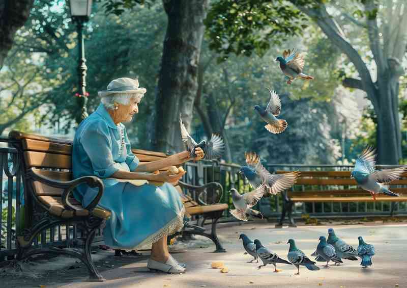 Elderly woman on the park bench | Metal Poster