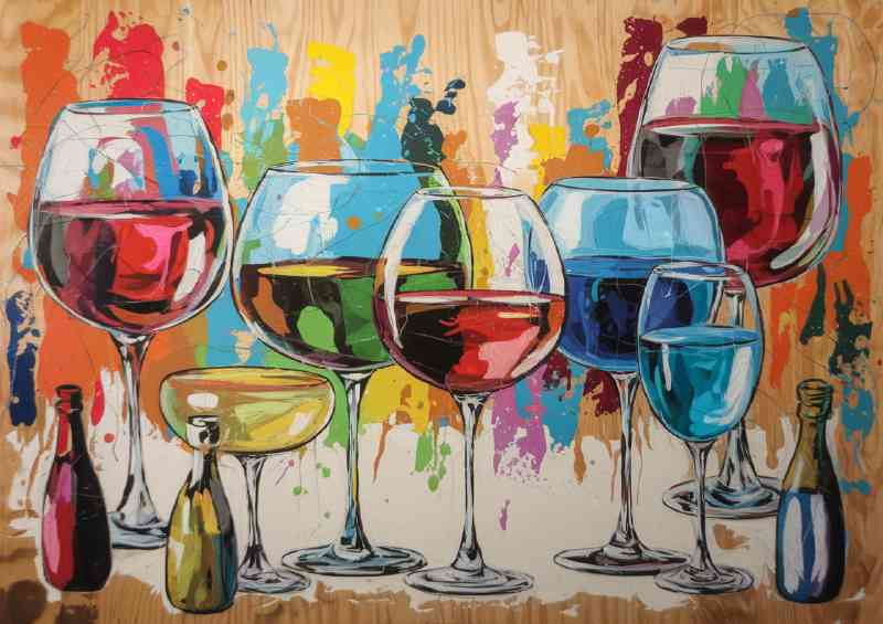 Various colourful wine glasses | Metal Poster