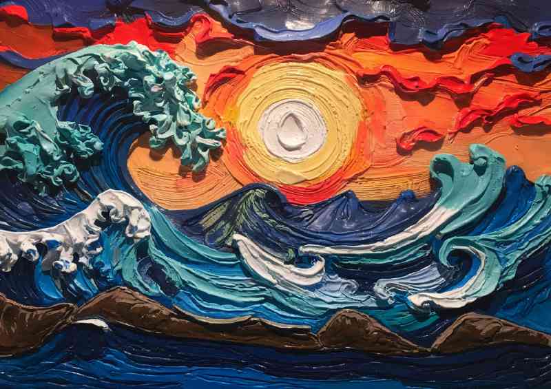 Vibrant and pallete knife textured sea painting | Metal Poster