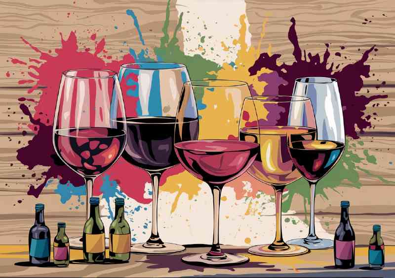 Vibrant various colours wine glasses | Metal Poster