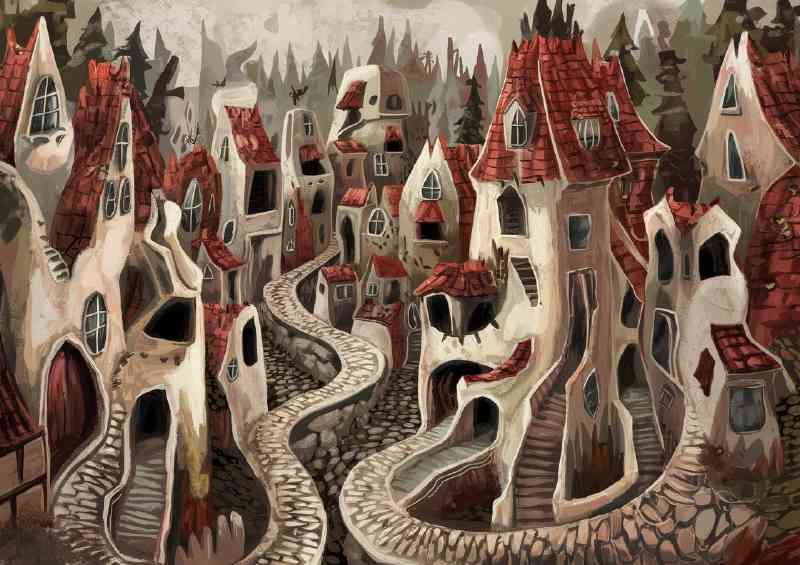 Whimsical town with a myriad of intertwining cobbles | Canvas