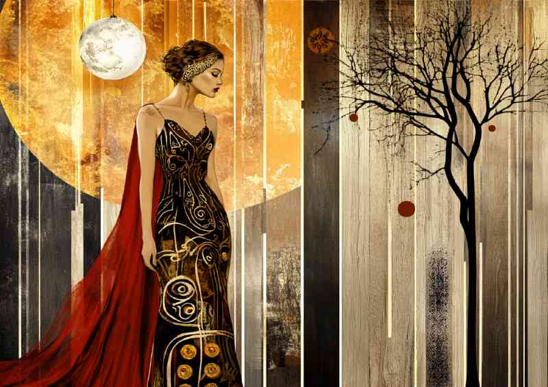 Abstract lady in lung red sweeping dress | Di-Bond