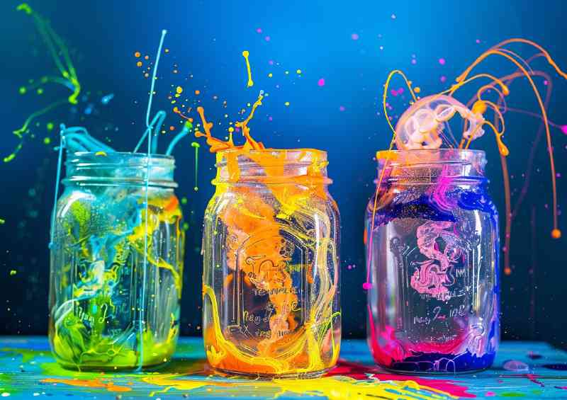 Colorful jars with jellyfish floating inside splashing | Di-Bond