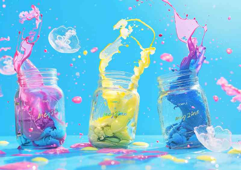Colour jars splashed paint | Metal Poster
