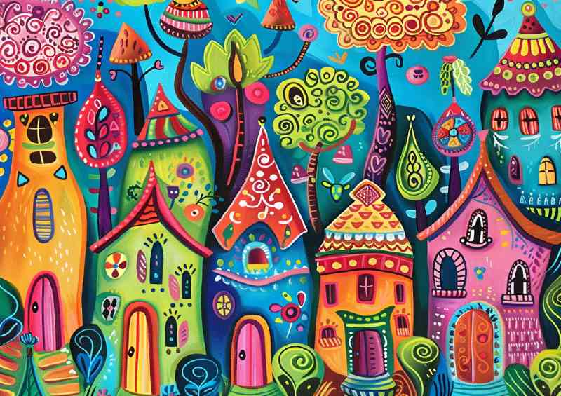 Fantasy village quaint colourful | Canvas