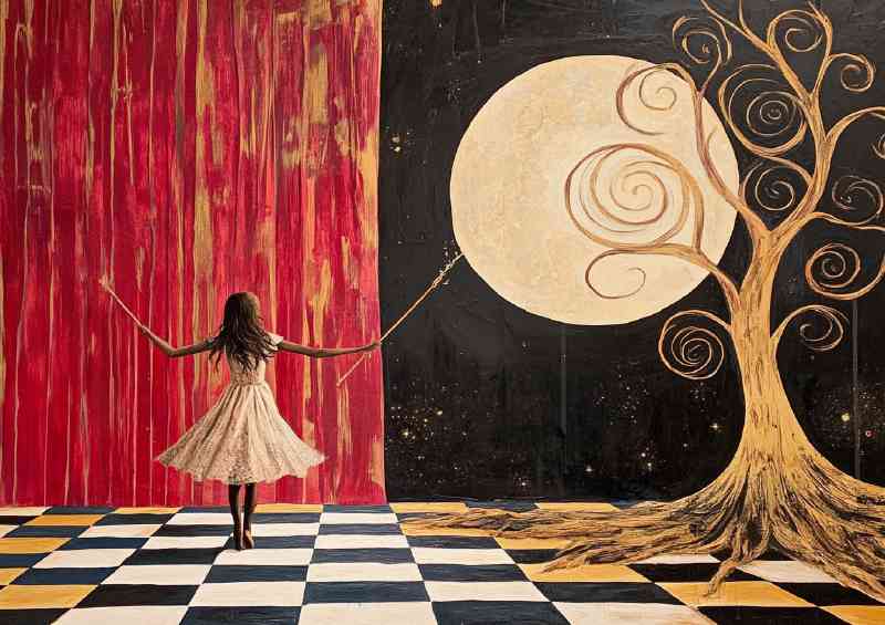 Girl dancing on a chequred floor abstract | Di-Bond