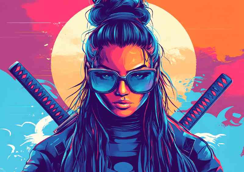 Long haired lady Samurai | Metal Poster