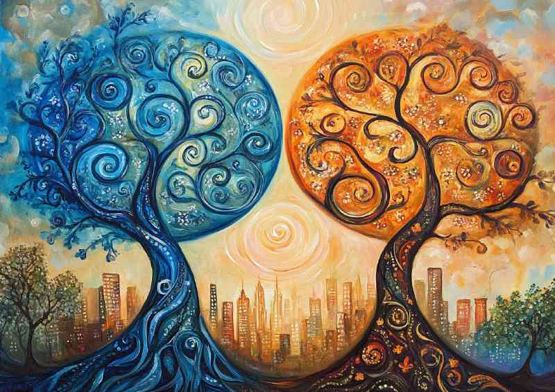 Orange and blue ying and yang trees | Di-Bond
