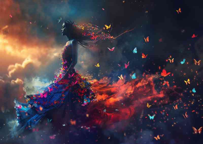 Powerful lady surrounded by many butterflies | Metal Poster