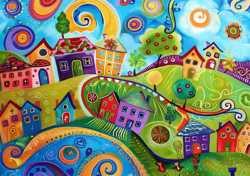 The crazy whimsical village | Metal Poster