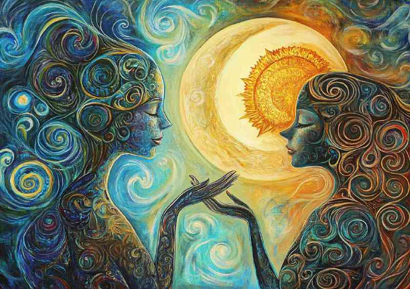 Two women reaching towards each other the moon | Poster