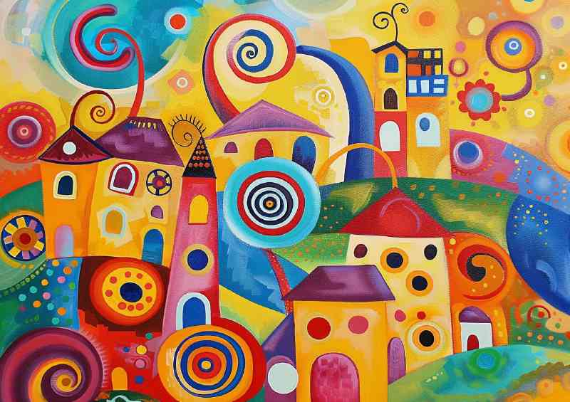 Vibrant abstract quaint village | Metal Poster