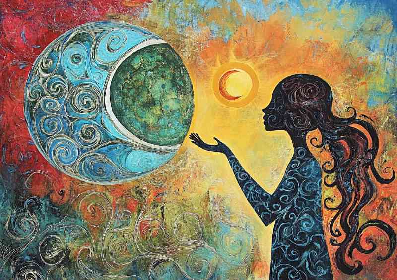 Woman reaching towards the moon | Canvas