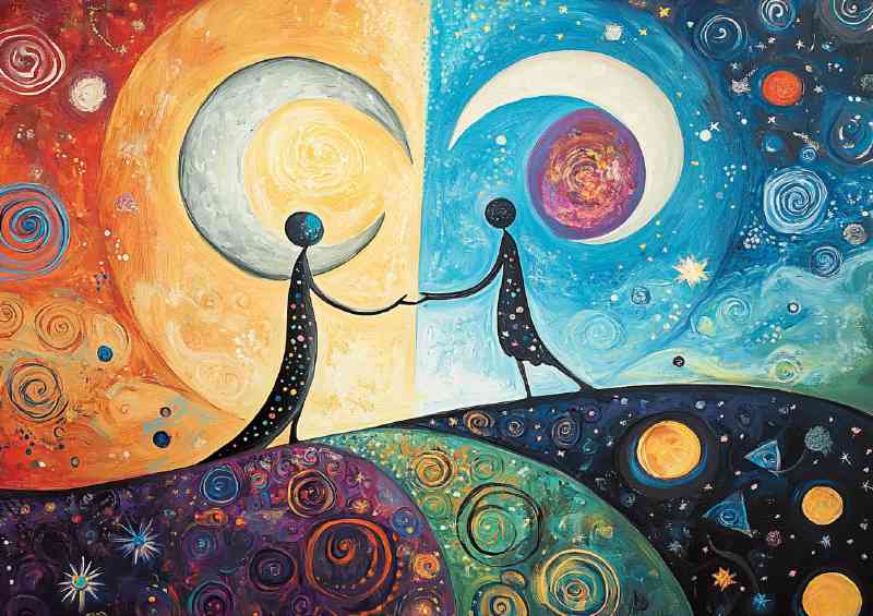 abstract people with two moons | Di-Bond