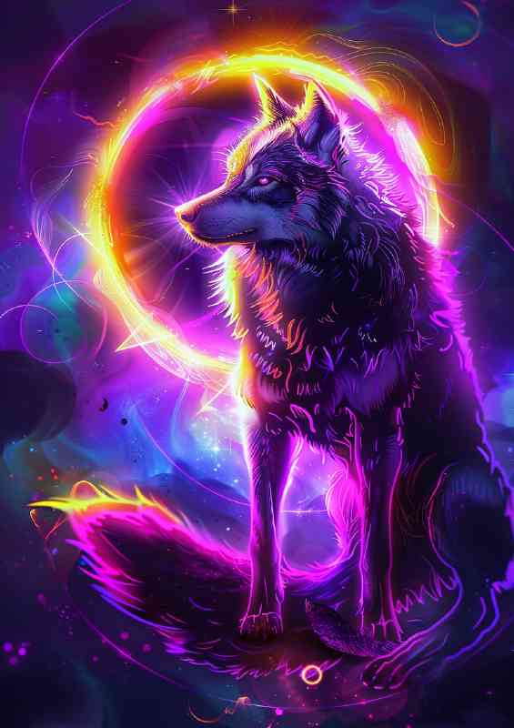 A mystical wolf with vibrant fur standing | Metal Poster