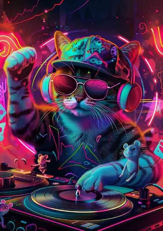 Dj cat neon music | Canvas