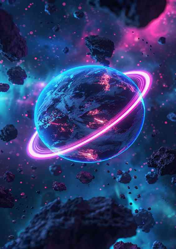 Blue planet with pink ring around it | Di-Bond