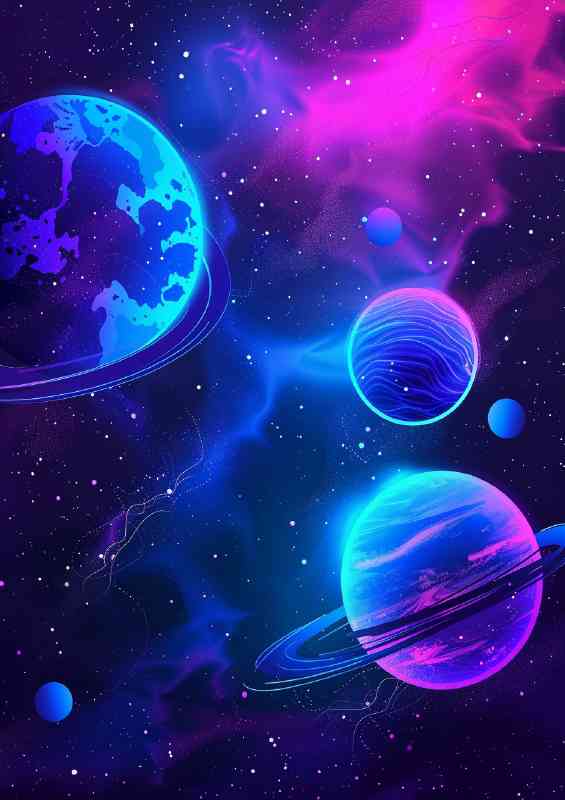 Neon blue and purple planets | Canvas