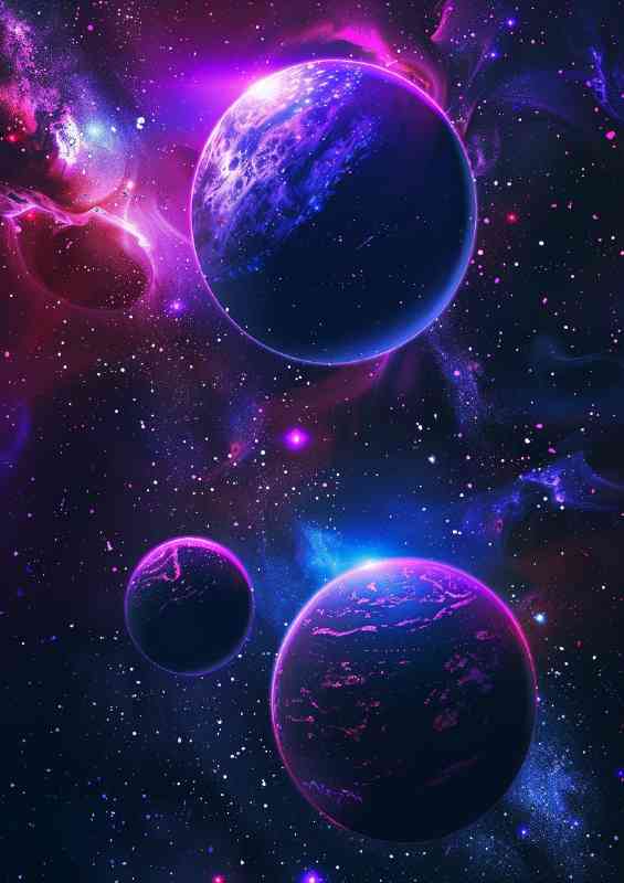 Neon blue and purple planets and stars | Di-Bond