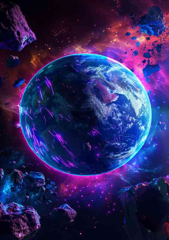 Planet Earth with glowing powers | Metal Poster