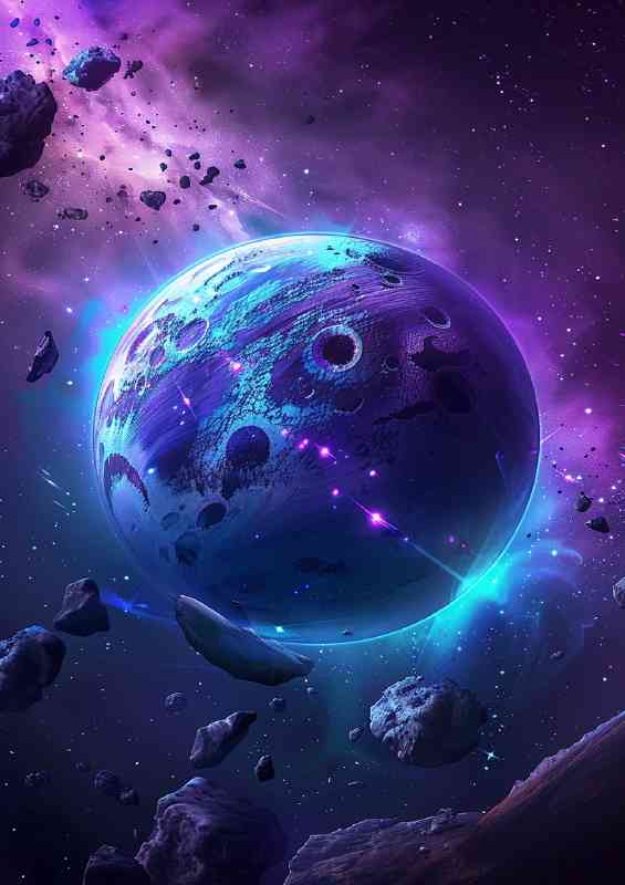 Planet purple and blue surrounded by rocks | Di-Bond