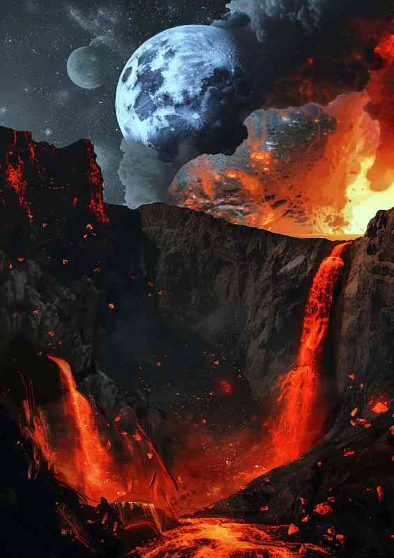 Planet with red lava waterfalls | Poster