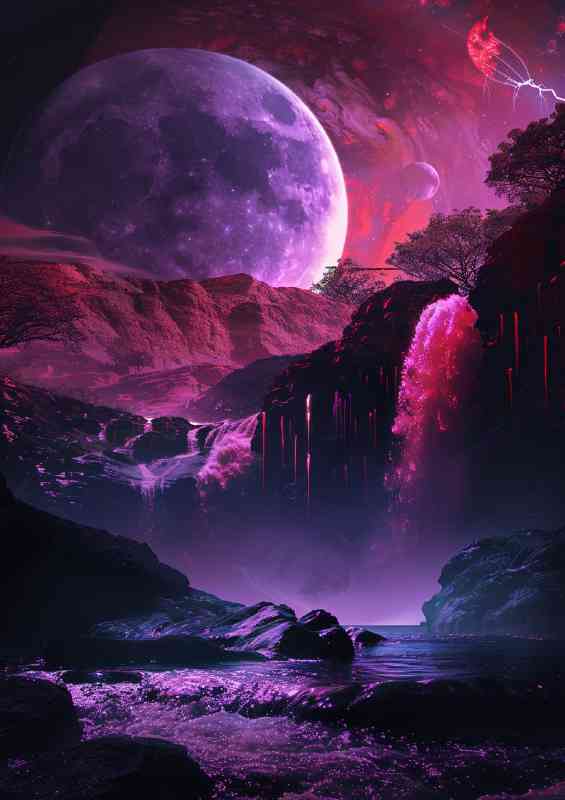 Red and pink neon waterfalls | Canvas