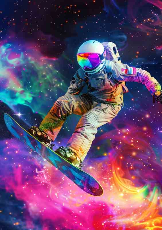Snowboader flying in the night glows | Poster