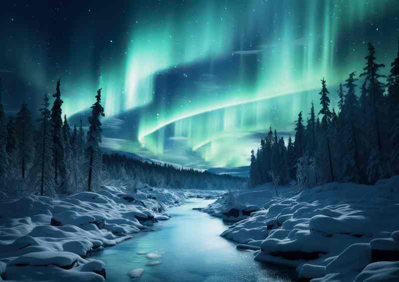 The Art of Nature Snow Trees Lit by Aurora | Poster