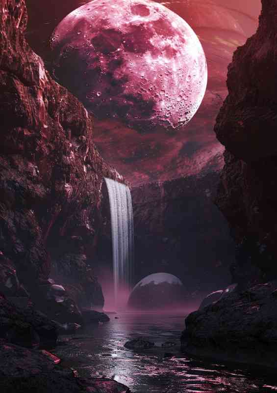 The planet with the waterfalls | Metal Poster