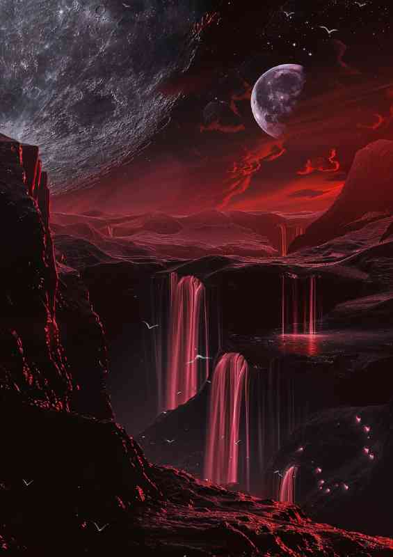 The red planet with glowing waterfalls | Canvas