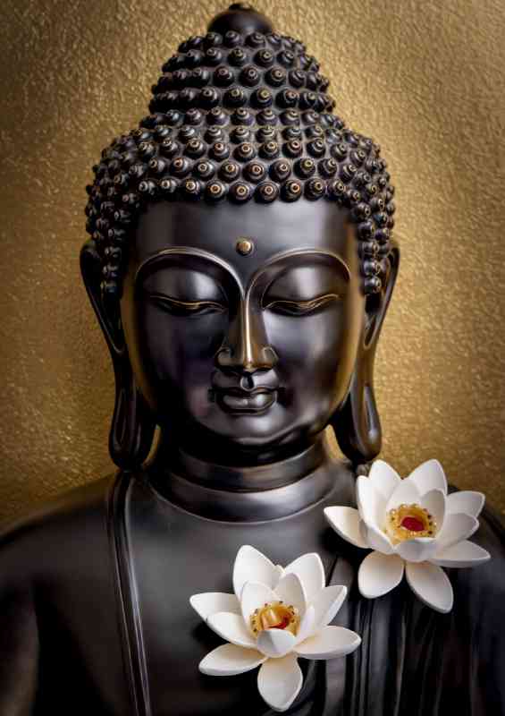 Statue of buddha with gold background | Metal Poster