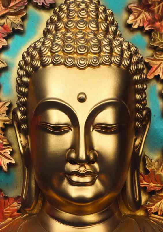 The golden buddhas face statue | Metal Poster