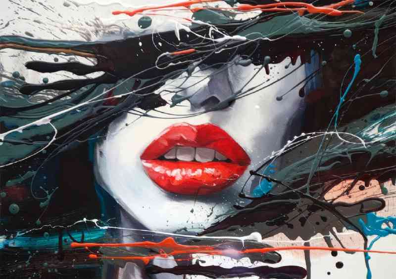 Abstract artwork of a womans face predominant splash ink | Canvas