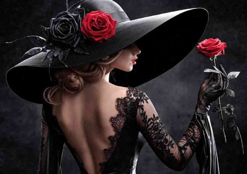 Lady with the large black hat and red rose | Canvas