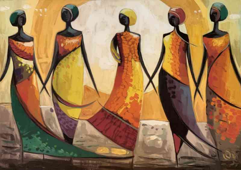 Painting of five ladys in the sun walking | Metal Poster