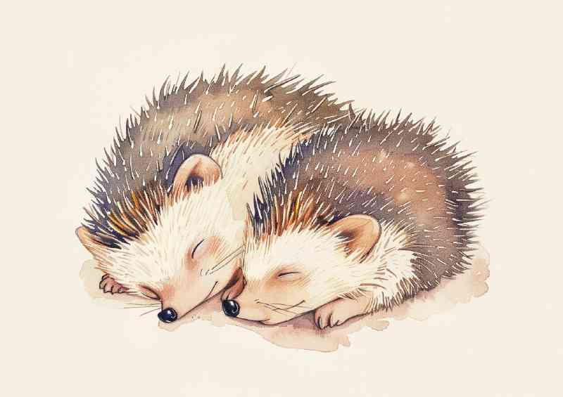 Cute hedgehogs curled up snuggling | Metal Poster